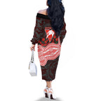 Sydney Swans ANZAC Day Family Matching Off The Shoulder Long Sleeve Dress and Hawaiian Shirt Indigenous Dot Art with Poppy Flower Tribute