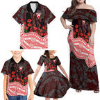 Sydney Swans ANZAC Day Family Matching Off Shoulder Maxi Dress and Hawaiian Shirt Indigenous Dot Art with Poppy Flower Tribute