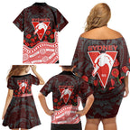 Sydney Swans ANZAC Day Family Matching Off Shoulder Short Dress and Hawaiian Shirt Indigenous Dot Art with Poppy Flower Tribute