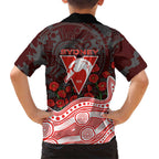 Sydney Swans ANZAC Day Family Matching Puletasi and Hawaiian Shirt Indigenous Dot Art with Poppy Flower Tribute