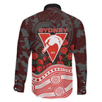 Sydney Swans ANZAC Day Family Matching Puletasi and Hawaiian Shirt Indigenous Dot Art with Poppy Flower Tribute