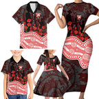 Sydney Swans ANZAC Day Family Matching Short Sleeve Bodycon Dress and Hawaiian Shirt Indigenous Dot Art with Poppy Flower Tribute