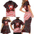 Sydney Swans ANZAC Day Family Matching Short Sleeve Bodycon Dress and Hawaiian Shirt Indigenous Dot Art with Poppy Flower Tribute