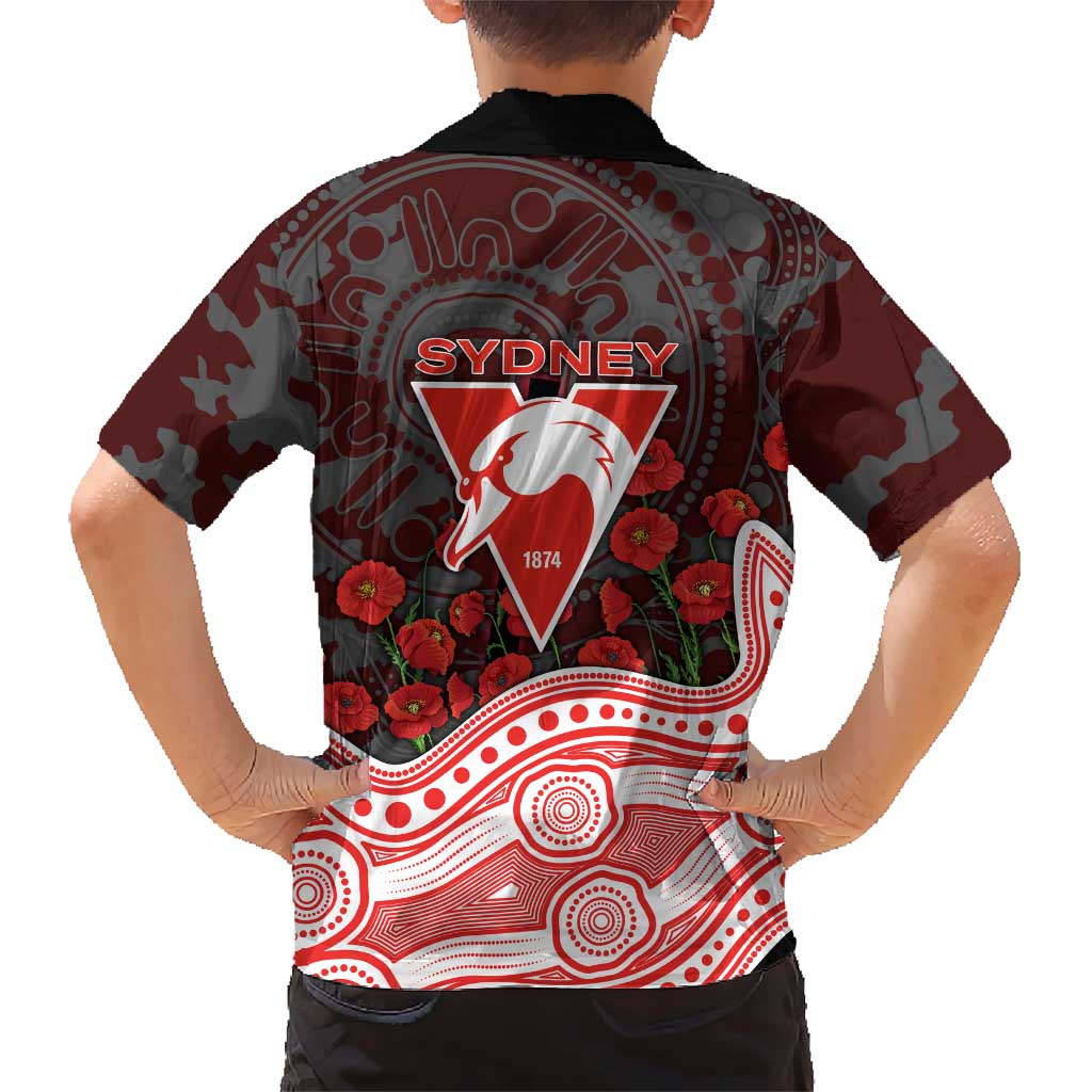 Sydney Swans ANZAC Day Family Matching Summer Maxi Dress and Hawaiian Shirt Indigenous Dot Art with Poppy Flower Tribute