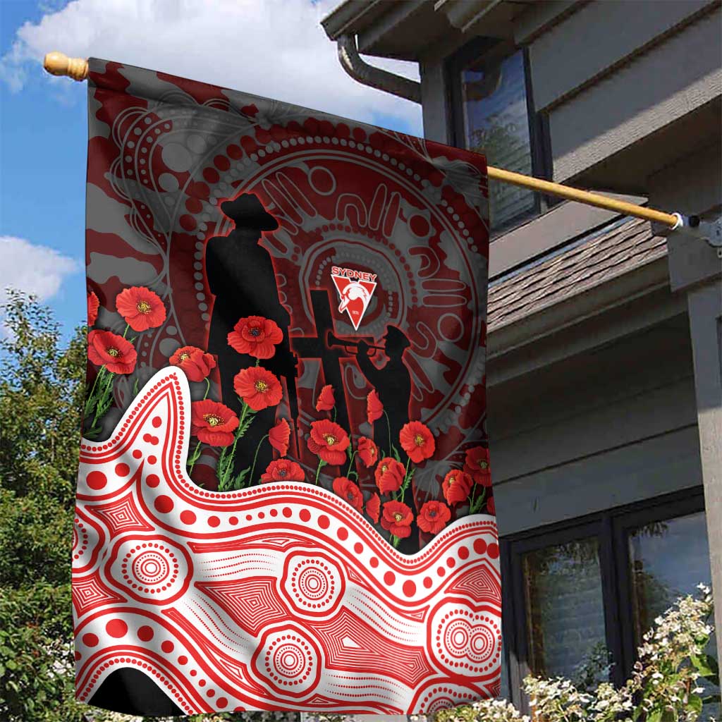 Sydney Swans ANZAC Day Garden Flag Indigenous Dot Art with Poppy Flower Tribute