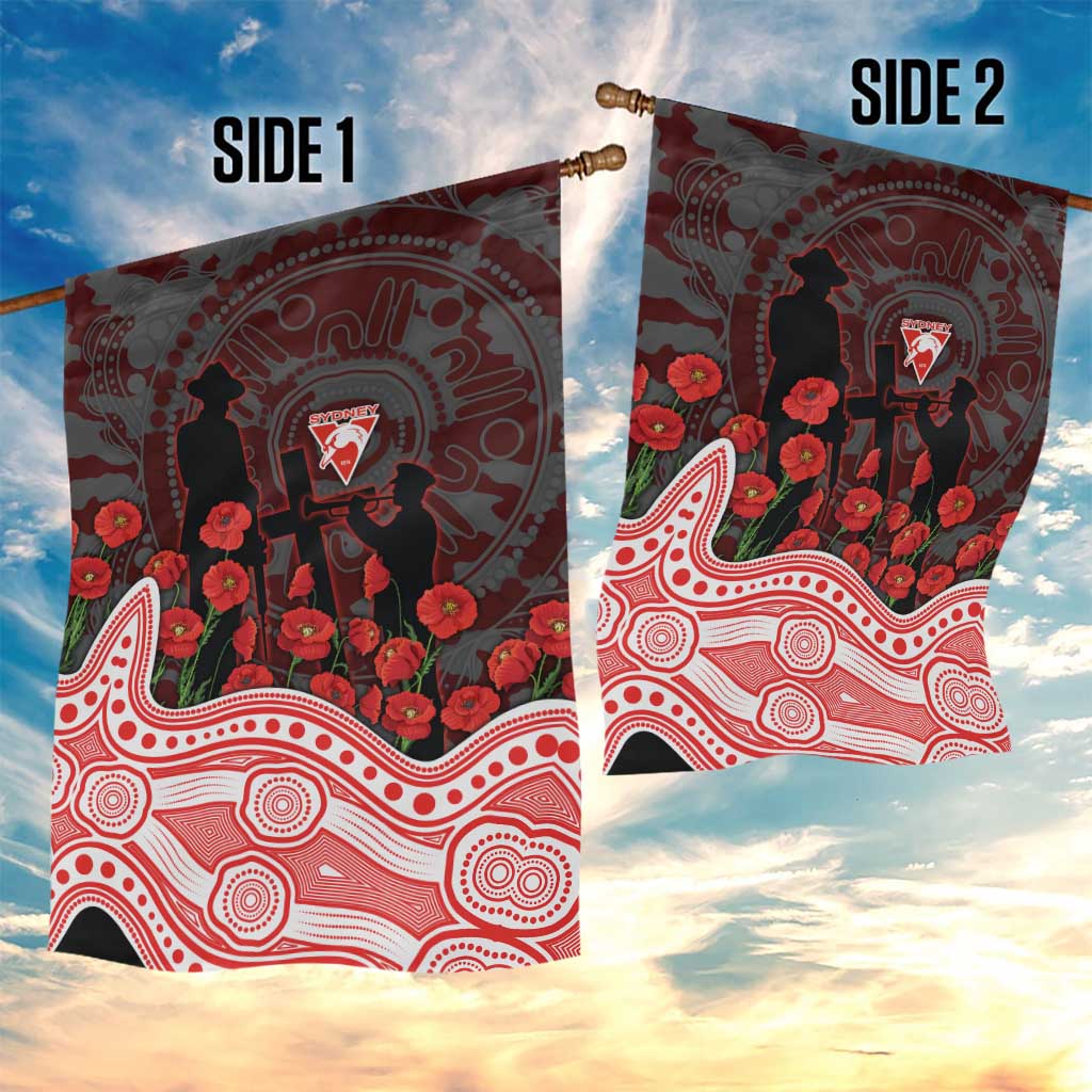 Sydney Swans ANZAC Day Garden Flag Indigenous Dot Art with Poppy Flower Tribute