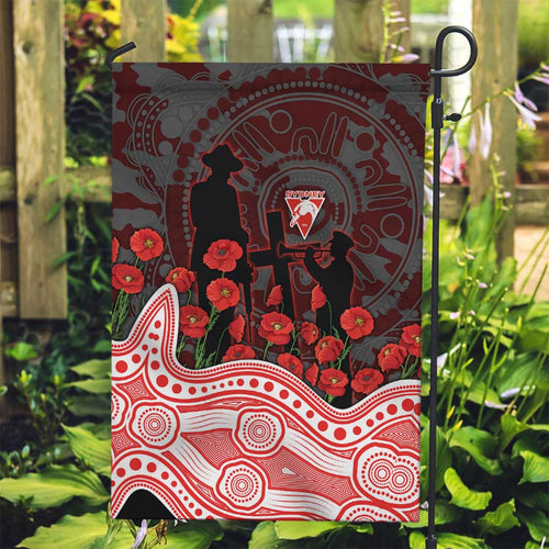 Sydney Swans ANZAC Day Garden Flag Indigenous Dot Art with Poppy Flower Tribute