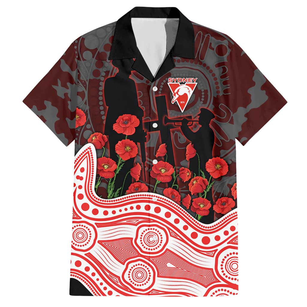 Sydney Swans ANZAC Day Hawaiian Shirt Indigenous Dot Art with Poppy Flower Tribute