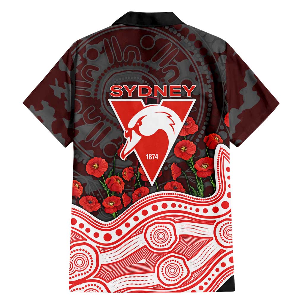 Sydney Swans ANZAC Day Hawaiian Shirt Indigenous Dot Art with Poppy Flower Tribute
