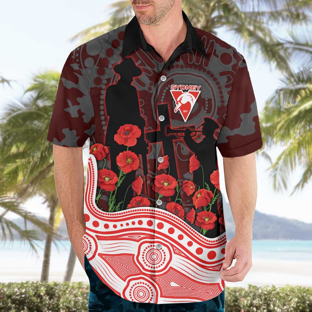 Sydney Swans ANZAC Day Hawaiian Shirt Indigenous Dot Art with Poppy Flower Tribute
