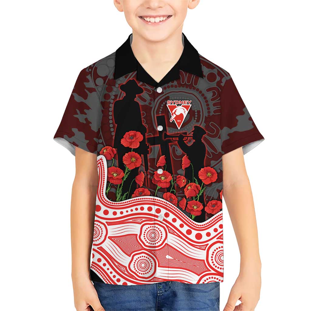 Sydney Swans ANZAC Day Hawaiian Shirt Indigenous Dot Art with Poppy Flower Tribute