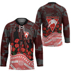 Sydney Swans ANZAC Day Hockey Jersey Indigenous Dot Art with Poppy Flower Tribute