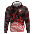 Sydney Swans ANZAC Day Hoodie Indigenous Dot Art with Poppy Flower Tribute