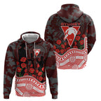 Sydney Swans ANZAC Day Hoodie Indigenous Dot Art with Poppy Flower Tribute