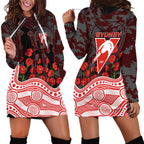 Sydney Swans ANZAC Day Hoodie Dress Indigenous Dot Art with Poppy Flower Tribute