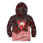 Sydney Swans ANZAC Day Kid Hoodie Indigenous Dot Art with Poppy Flower Tribute