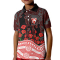 Sydney Swans ANZAC Day Kid Polo Shirt Indigenous Dot Art with Poppy Flower Tribute