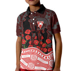 Sydney Swans ANZAC Day Kid Polo Shirt Indigenous Dot Art with Poppy Flower Tribute