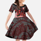 Sydney Swans ANZAC Day Kid Short Sleeve Dress Indigenous Dot Art with Poppy Flower Tribute