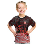 Sydney Swans ANZAC Day Kid T Shirt Indigenous Dot Art with Poppy Flower Tribute