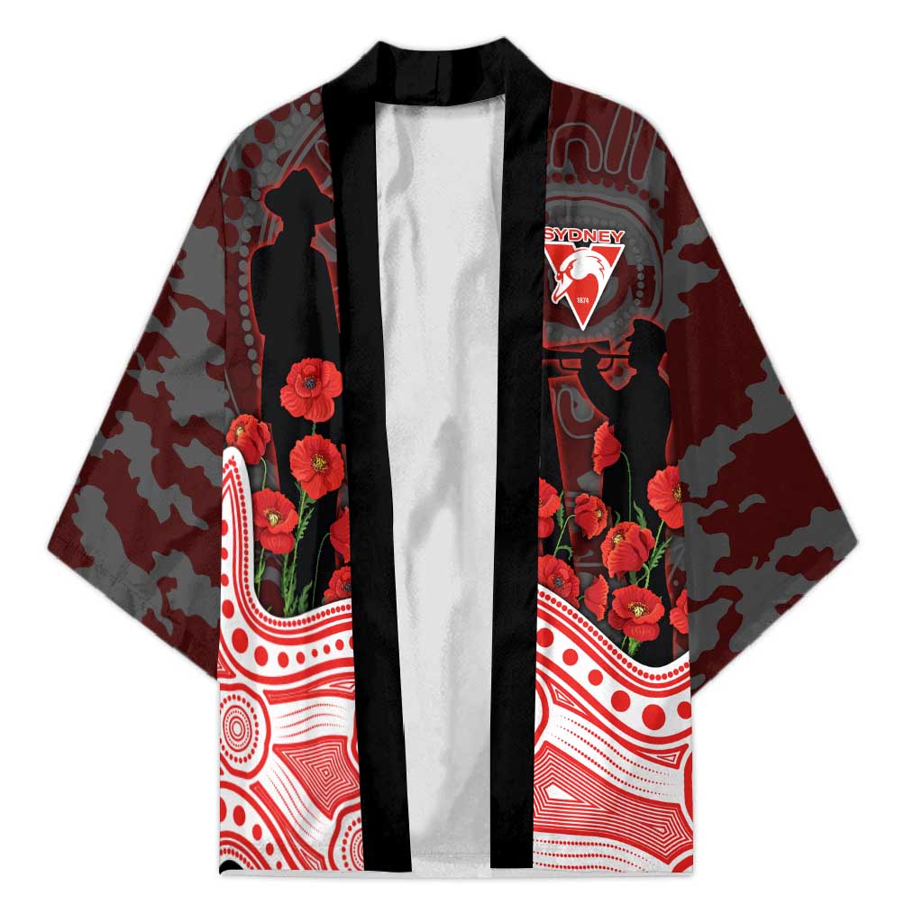 Sydney Swans ANZAC Day Kimono Indigenous Dot Art with Poppy Flower Tribute