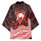 Sydney Swans ANZAC Day Kimono Indigenous Dot Art with Poppy Flower Tribute