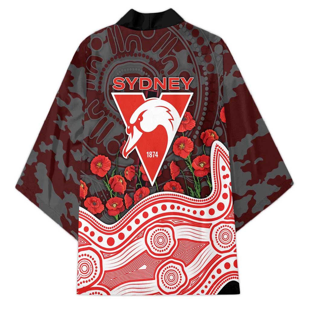 Sydney Swans ANZAC Day Kimono Indigenous Dot Art with Poppy Flower Tribute