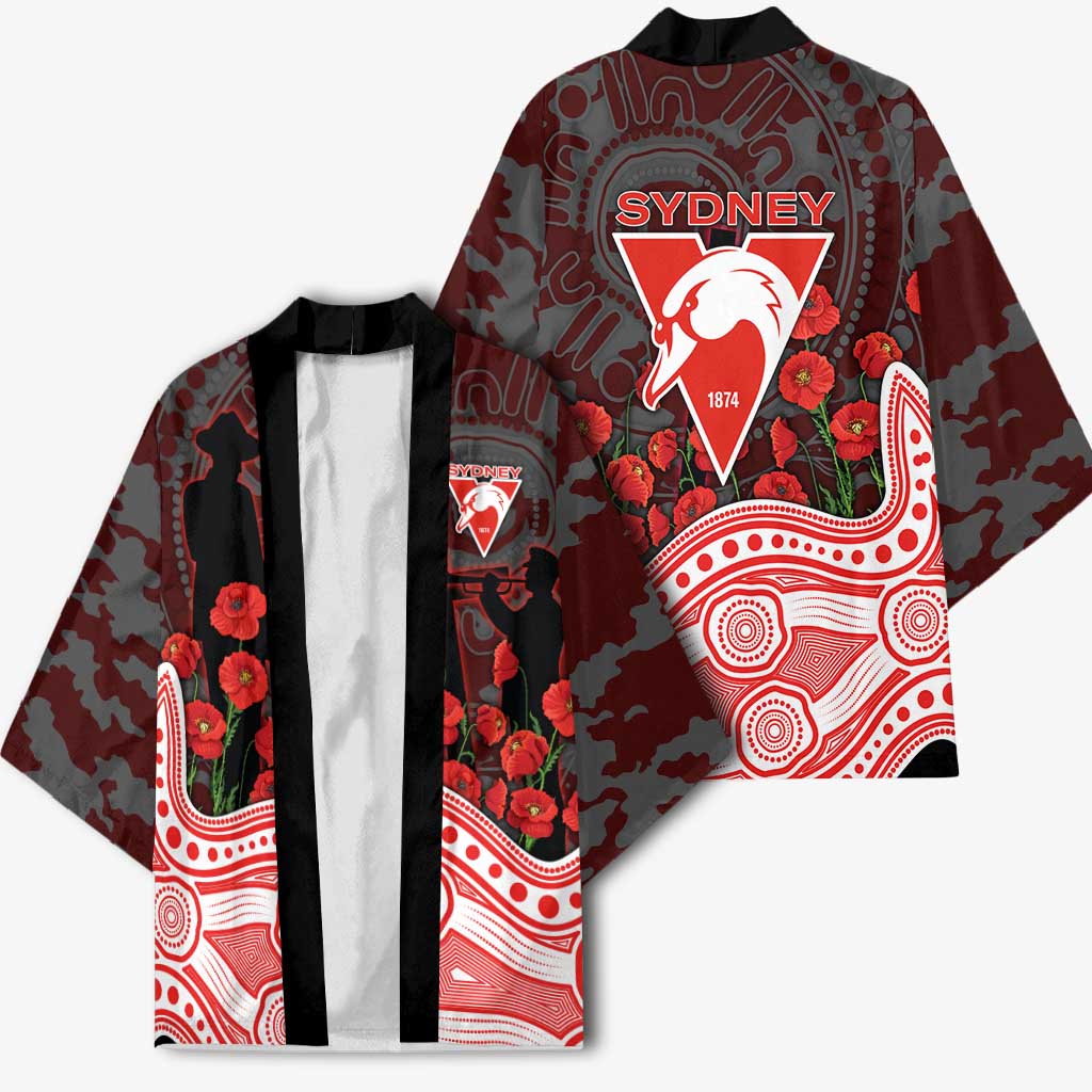 Sydney Swans ANZAC Day Kimono Indigenous Dot Art with Poppy Flower Tribute