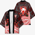 Sydney Swans ANZAC Day Kimono Indigenous Dot Art with Poppy Flower Tribute