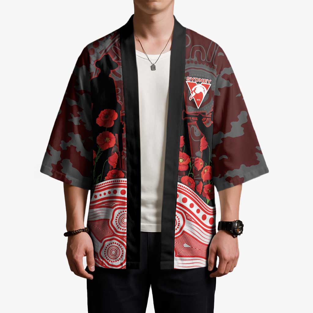 Sydney Swans ANZAC Day Kimono Indigenous Dot Art with Poppy Flower Tribute