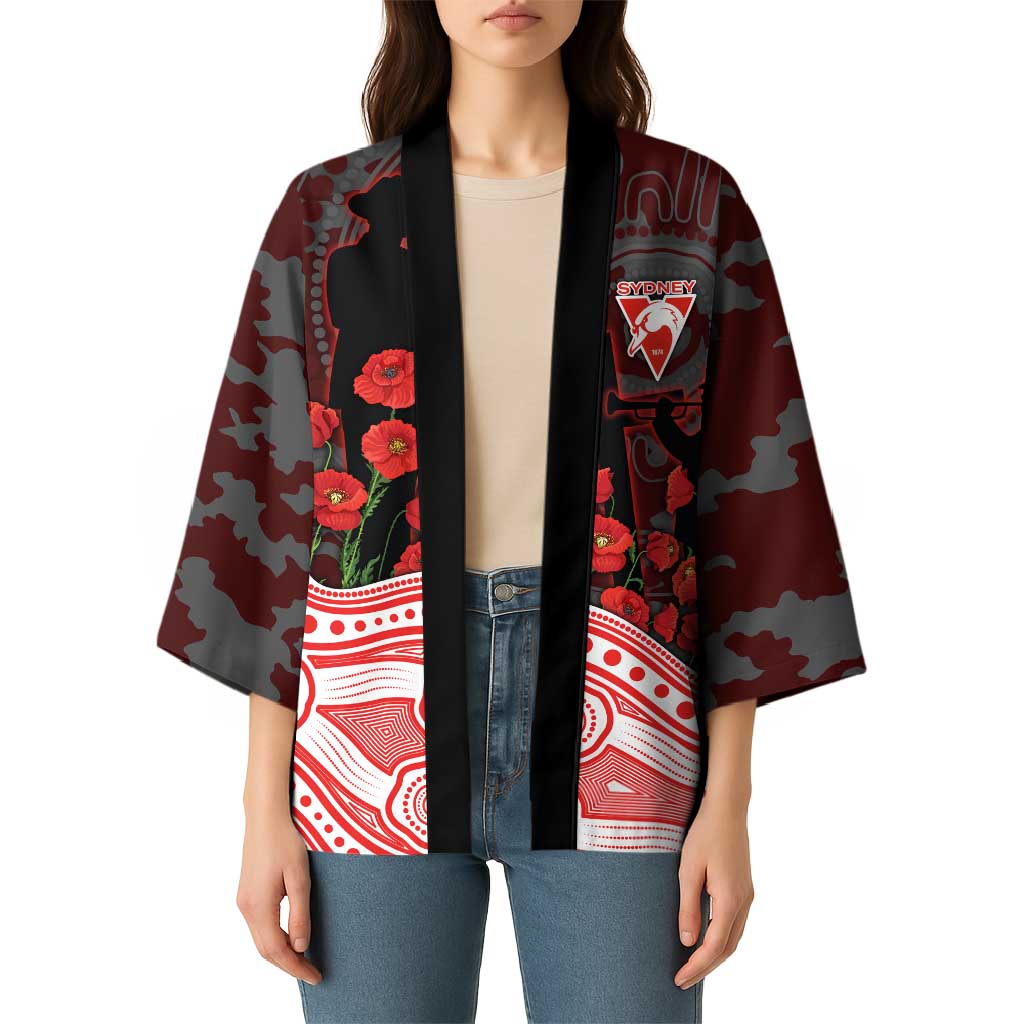 Sydney Swans ANZAC Day Kimono Indigenous Dot Art with Poppy Flower Tribute