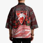Sydney Swans ANZAC Day Kimono Indigenous Dot Art with Poppy Flower Tribute