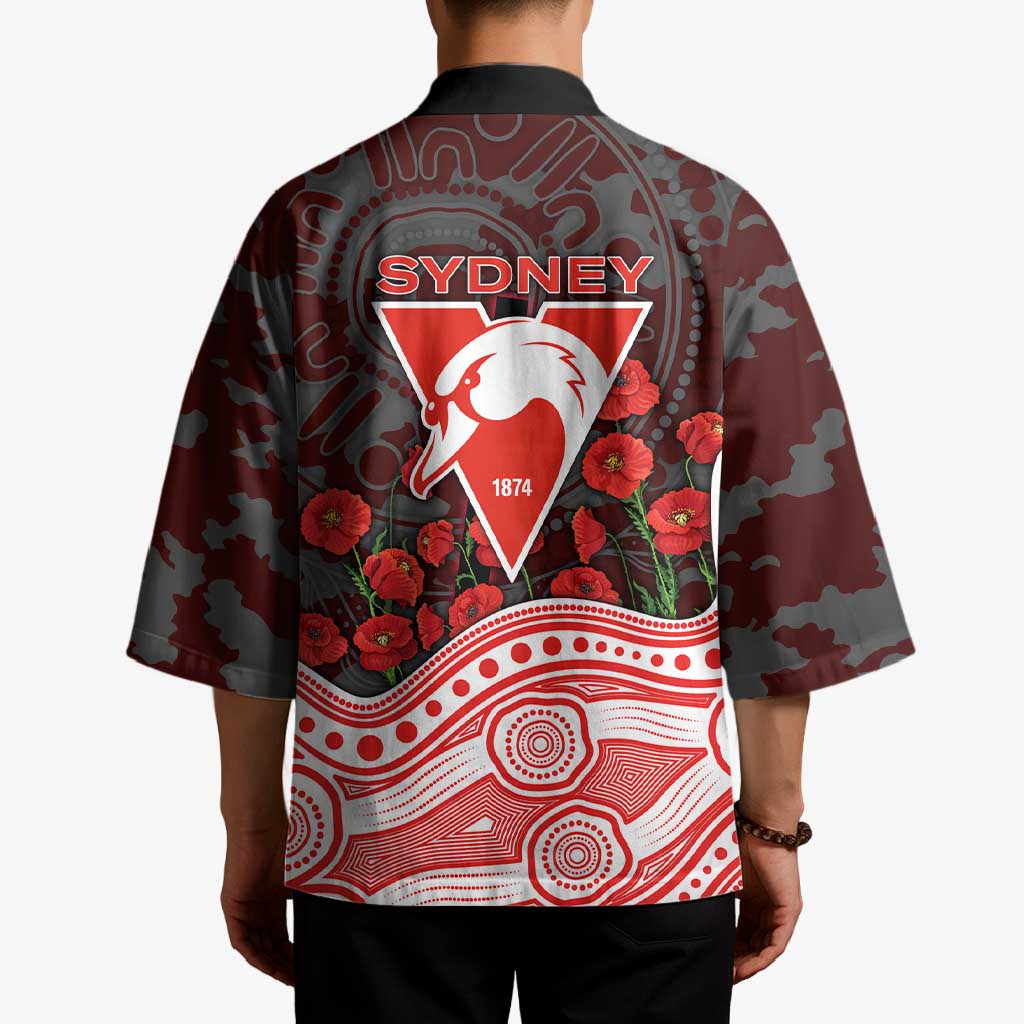 Sydney Swans ANZAC Day Kimono Indigenous Dot Art with Poppy Flower Tribute