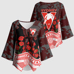 Sydney Swans ANZAC Day Kimono Sleeve Blouse Indigenous Dot Art with Poppy Flower Tribute