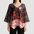 Sydney Swans ANZAC Day Kimono Sleeve Blouse Indigenous Dot Art with Poppy Flower Tribute