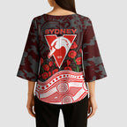 Sydney Swans ANZAC Day Kimono Sleeve Blouse Indigenous Dot Art with Poppy Flower Tribute
