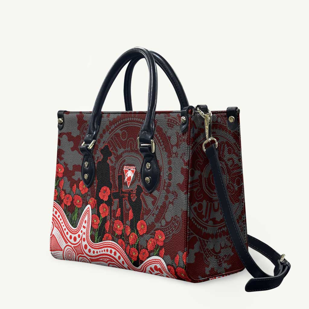 Sydney Swans ANZAC Day Leather Bag Indigenous Dot Art with Poppy Flower Tribute