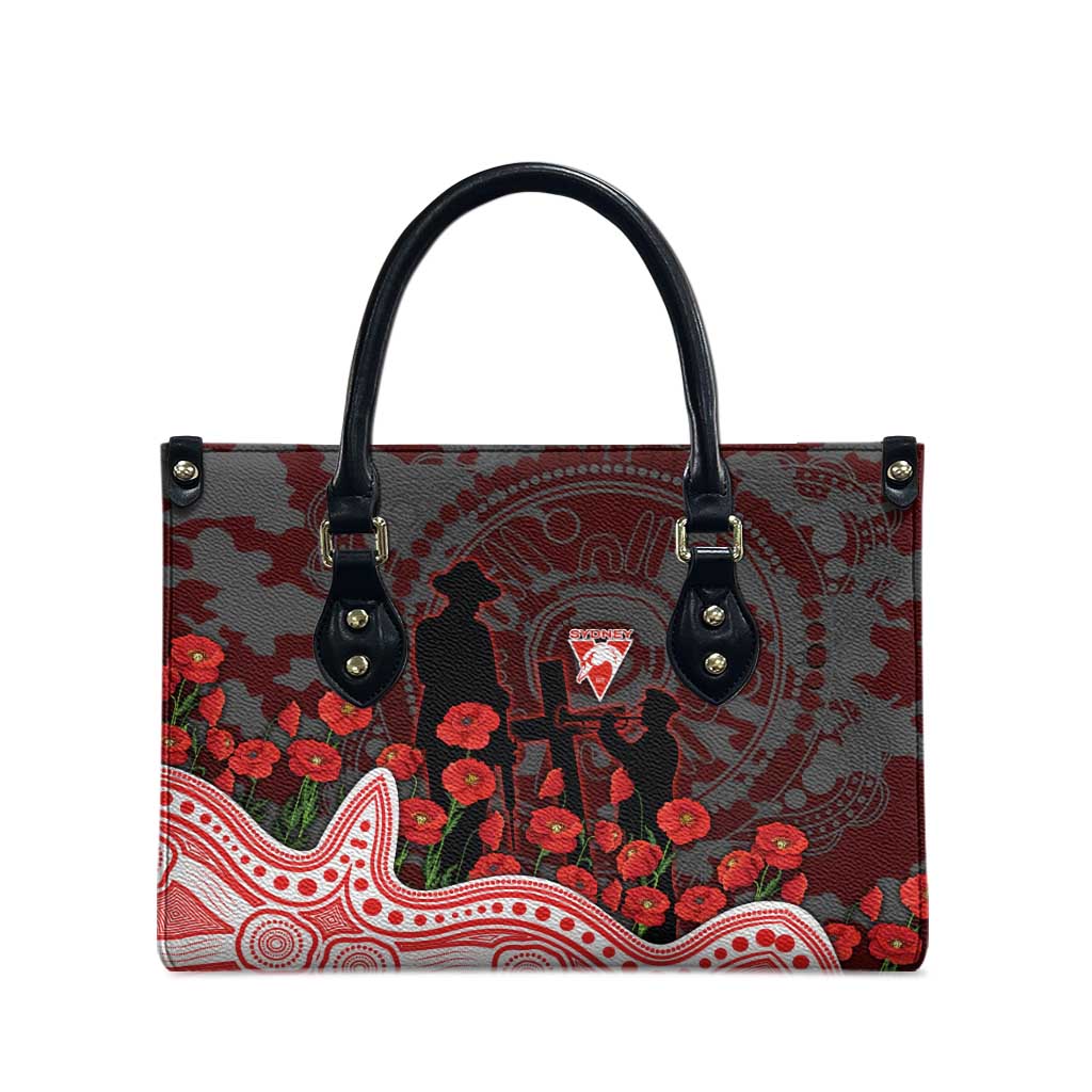 Sydney Swans ANZAC Day Leather Bag Indigenous Dot Art with Poppy Flower Tribute