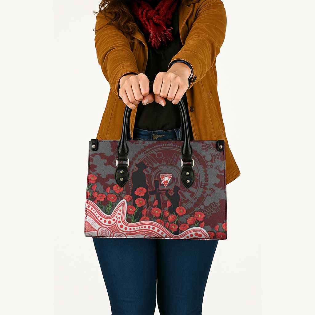 Sydney Swans ANZAC Day Leather Bag Indigenous Dot Art with Poppy Flower Tribute