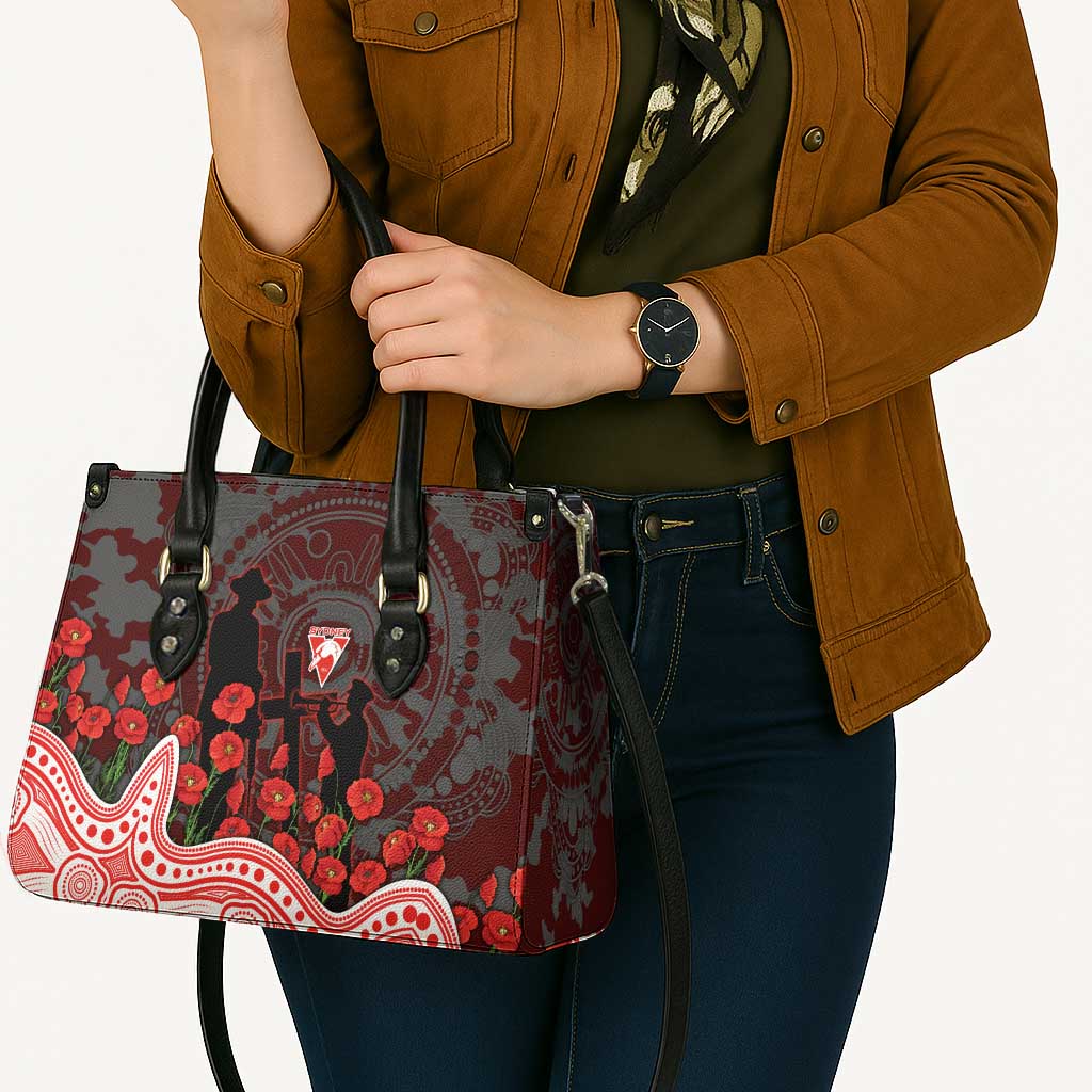 Sydney Swans ANZAC Day Leather Bag Indigenous Dot Art with Poppy Flower Tribute