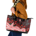 Sydney Swans ANZAC Day Leather Tote Bag Indigenous Dot Art with Poppy Flower Tribute