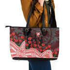 Sydney Swans ANZAC Day Leather Tote Bag Indigenous Dot Art with Poppy Flower Tribute