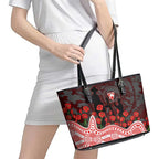 Sydney Swans ANZAC Day Leather Tote Bag Indigenous Dot Art with Poppy Flower Tribute