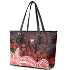 Sydney Swans ANZAC Day Leather Tote Bag Indigenous Dot Art with Poppy Flower Tribute