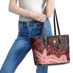 Sydney Swans ANZAC Day Leather Tote Bag Indigenous Dot Art with Poppy Flower Tribute