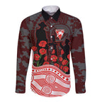 Sydney Swans ANZAC Day Long Sleeve Button Shirt Indigenous Dot Art with Poppy Flower Tribute