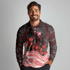Sydney Swans ANZAC Day Long Sleeve Polo Shirt Indigenous Dot Art with Poppy Flower Tribute