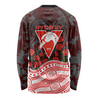 Sydney Swans ANZAC Day Long Sleeve Shirt Indigenous Dot Art with Poppy Flower Tribute