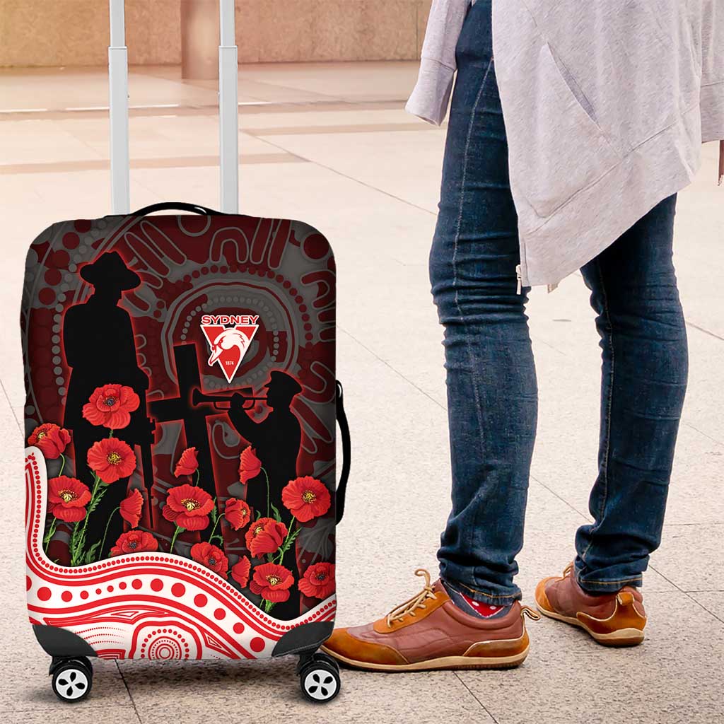 Sydney Swans ANZAC Day Luggage Cover Indigenous Dot Art with Poppy Flower Tribute