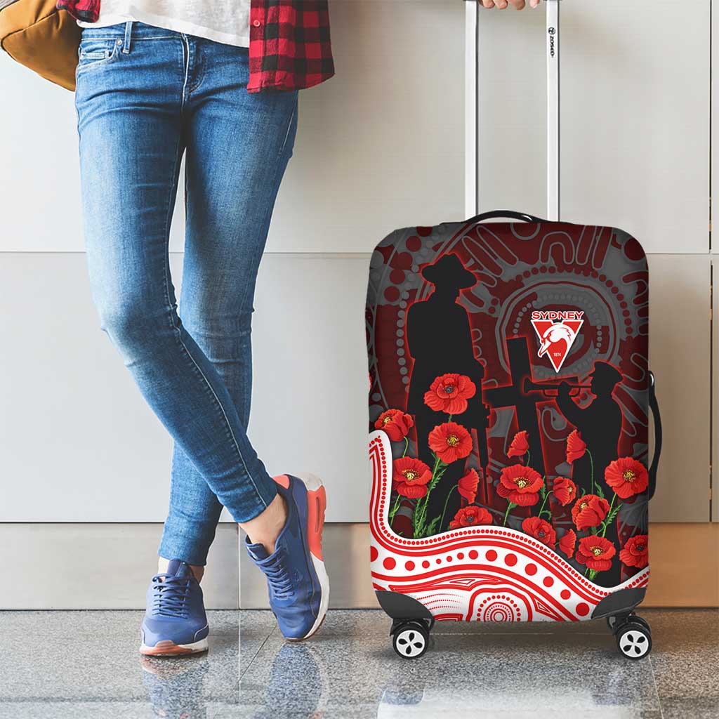 Sydney Swans ANZAC Day Luggage Cover Indigenous Dot Art with Poppy Flower Tribute